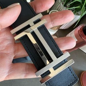 H au Carre belt buckle & Leather strap 32 mm 90